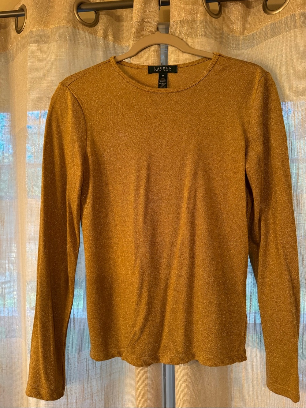 Lauren Ralph Lauren Metallic Gold Crewneck Long Sleeve Top